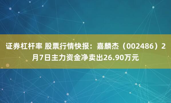 证券杠杆率 股票行情快报：嘉麟杰（002486）2月7日主力资金净卖出26.90万元