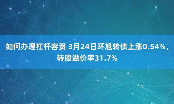 如何办理杠杆容资 3月24日环旭转债上涨0.54%，转股溢价率31.7%