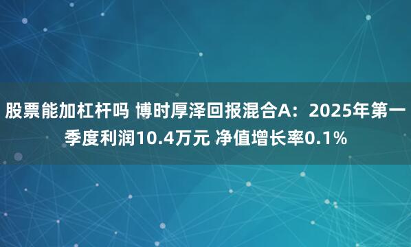 股票能加杠杆吗 博时厚泽回报混合A：2025年第一季度利润10.4万元 净值增长率0.1%