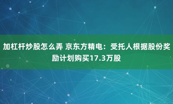 加杠杆炒股怎么弄 京东方精电：受托人根据股份奖励计划购买17.3万股
