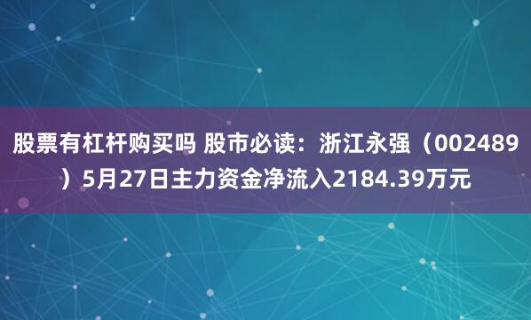 股票有杠杆购买吗 股市必读：浙江永强（002489）5月27日主力资金净流入2184.39万元